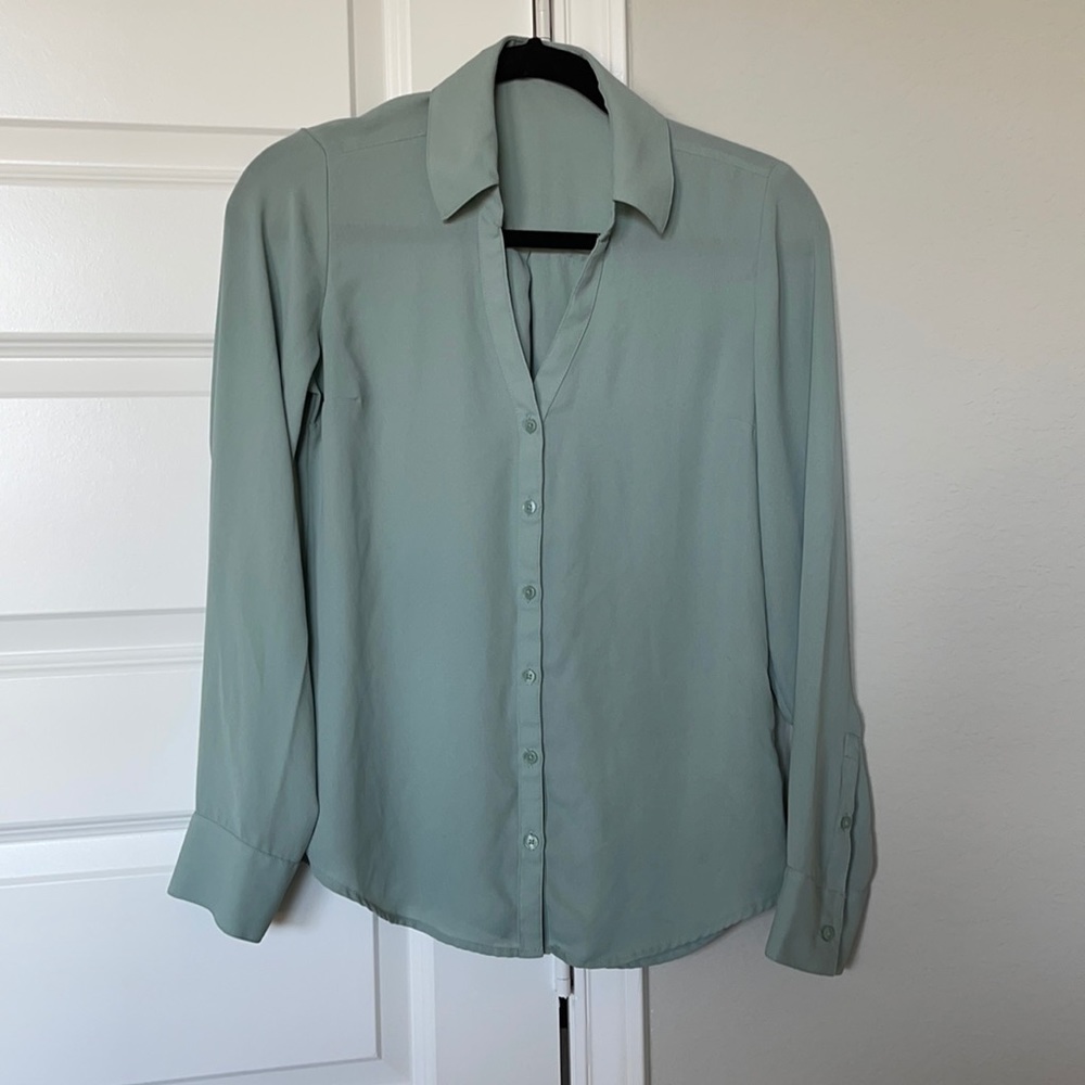 Dusty grey/blue convertible sleeve Portofino shirt from Express size S